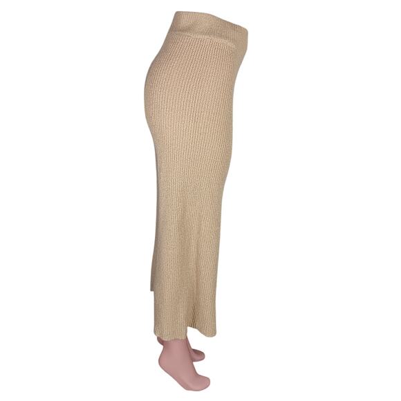 MOD REF Ribbed Knit Pants Nude Size Medium High Rise Crop Length Elastic Waist - Picture 5 of 14